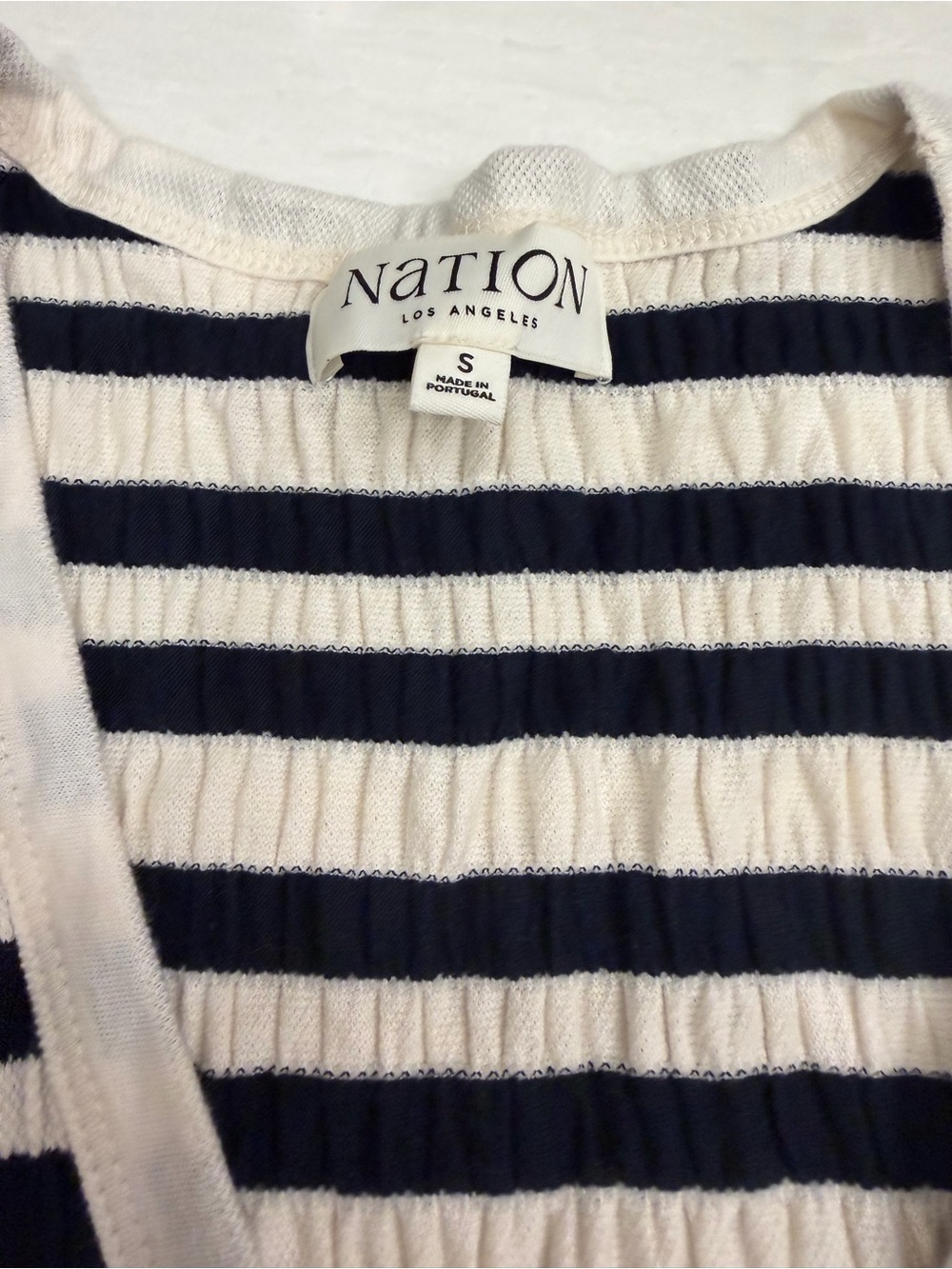 Nation Striped V-Neck Button-Front Midi Dress in Navy and Cream - Picture 5 of 6